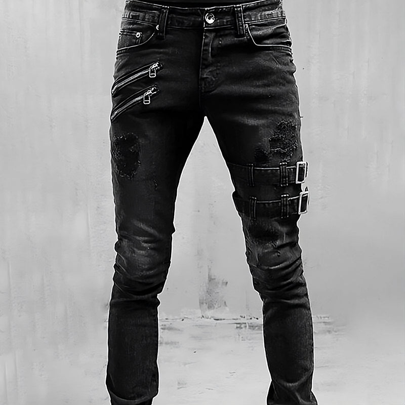 Heren Denim Jeans met Gespen en Ritsen - TitanEdge