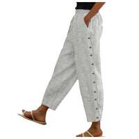 Striped High-Waist Women's Pants with Decorative Buttons - Florence
