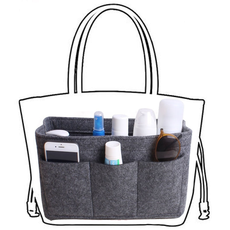 Felt Handbag and Makeup Organizer Insert – Multi-Compartment Handbag Storage