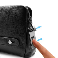 Leren Heren Anti-Diefstal Clutch met Vingerafdrukslot – Zwart