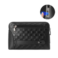 Leather Men's Handbag with Fingerprint Lock – Anti-Theft Clutch & Wallet