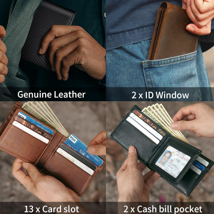Men's Genuine Leather Bifold Wallet with RFID Protection 8