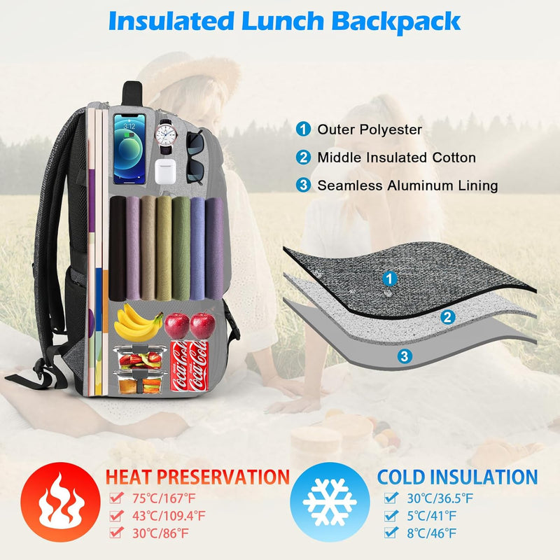 Waterdichte Laptop & Lunch Rugzak met USB Poort – Multi-Vak Reistas