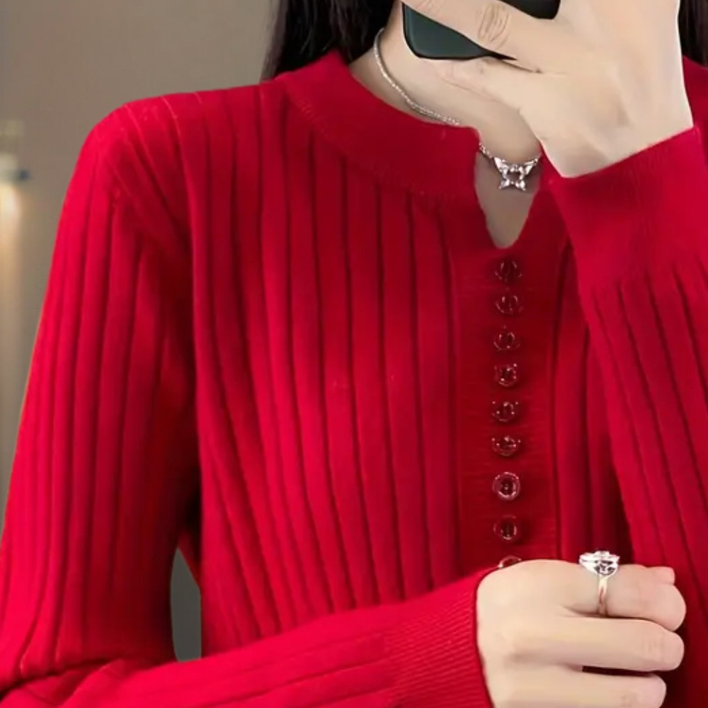 Sweter z dekoltem w serek z detalami na guziki dla kobiet - Marit