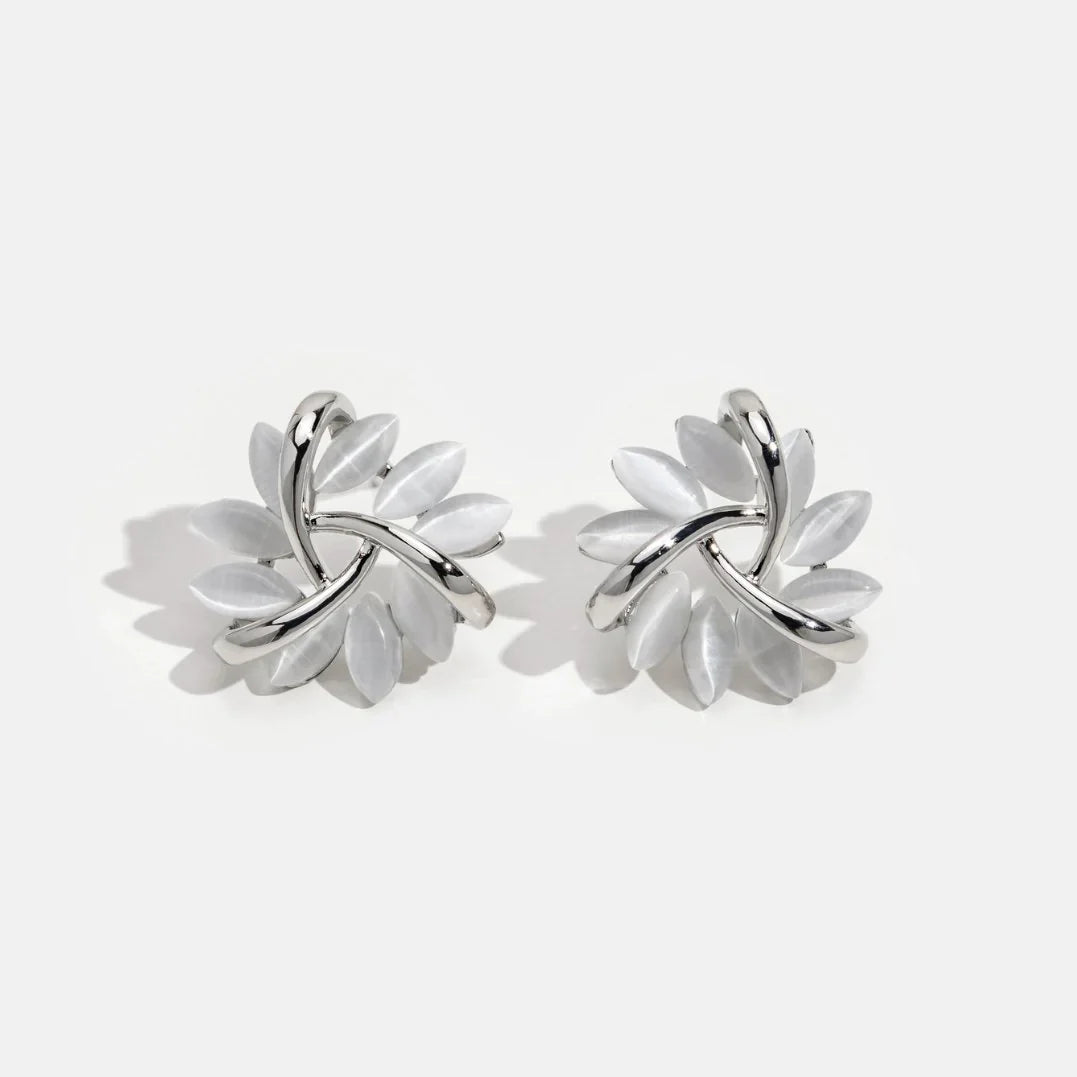 Round Opal Flower Stud Earrings in Gold - Amara