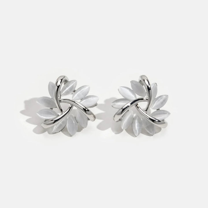 Round Opal Flower Stud Earrings in Gold - Amara