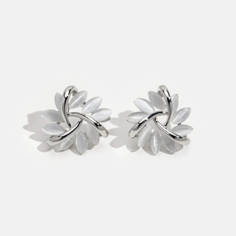 Round Opal Flower Stud Earrings in Gold - Amara