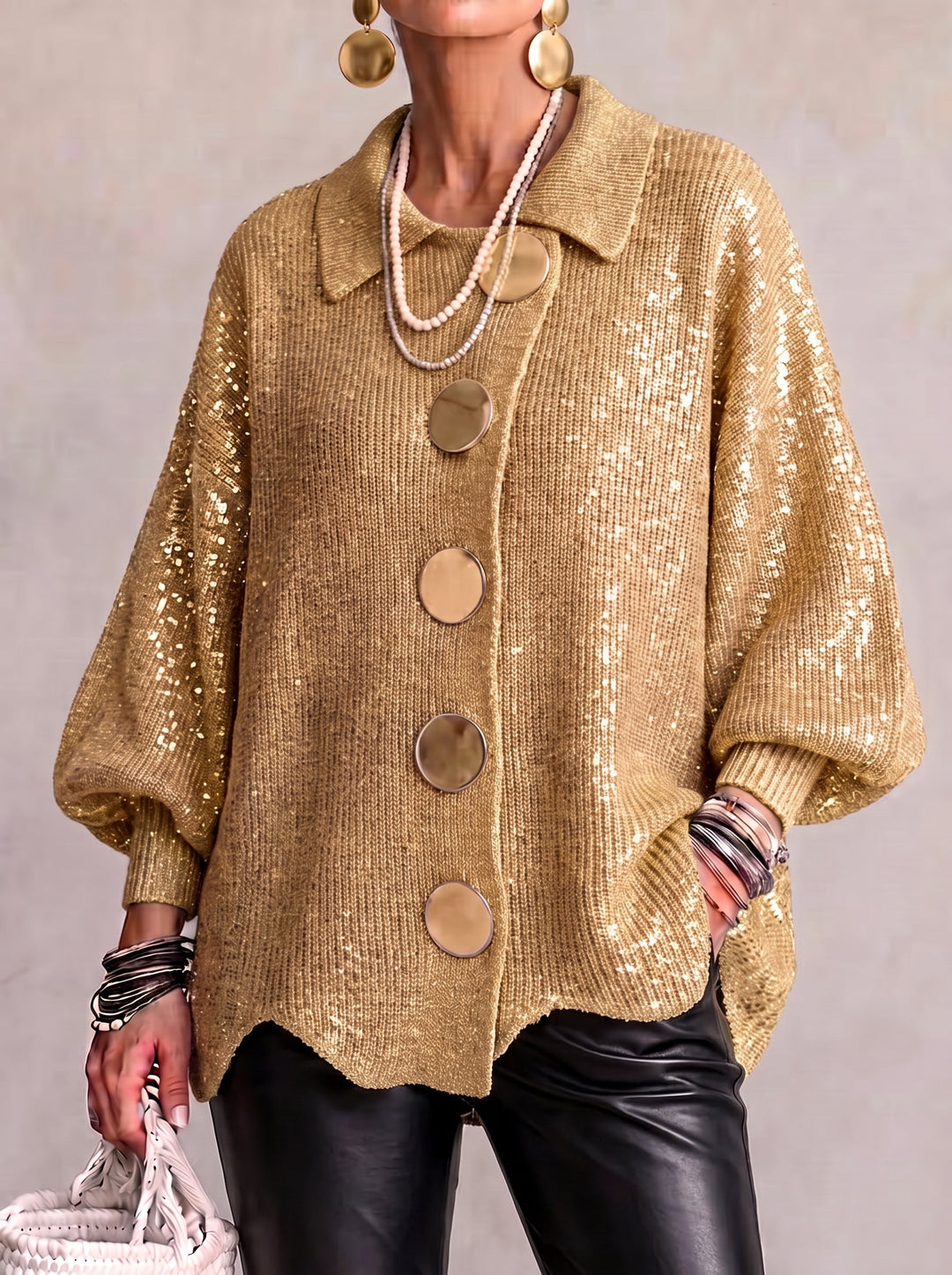 Oversized Collared Cardigan with Large Metal Buttons 5