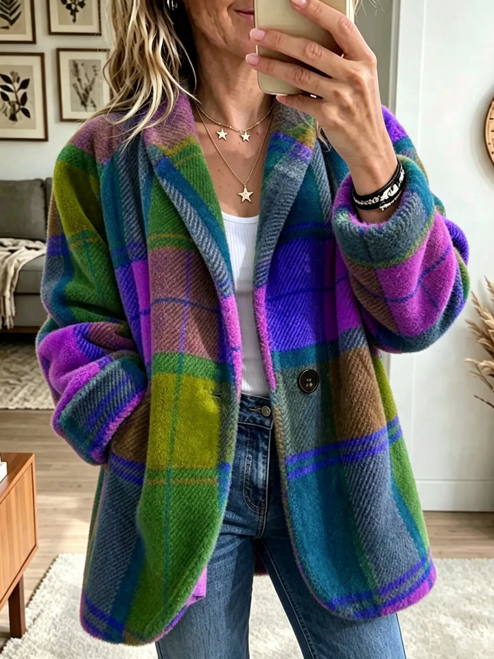 Women's Plaid Coat with Soft Texture and Pockets 4