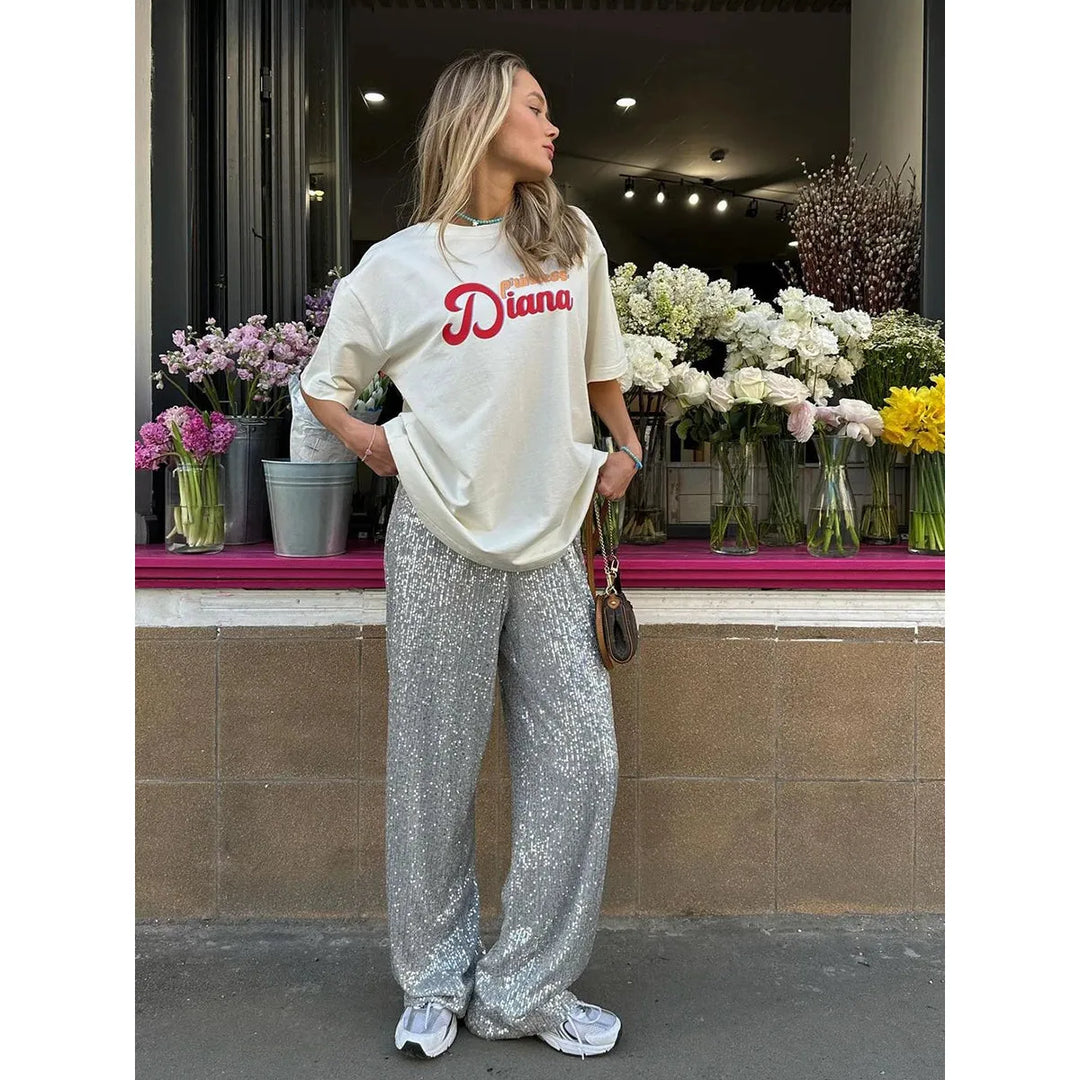 Zijdezachte Pailletten Broek - Luna