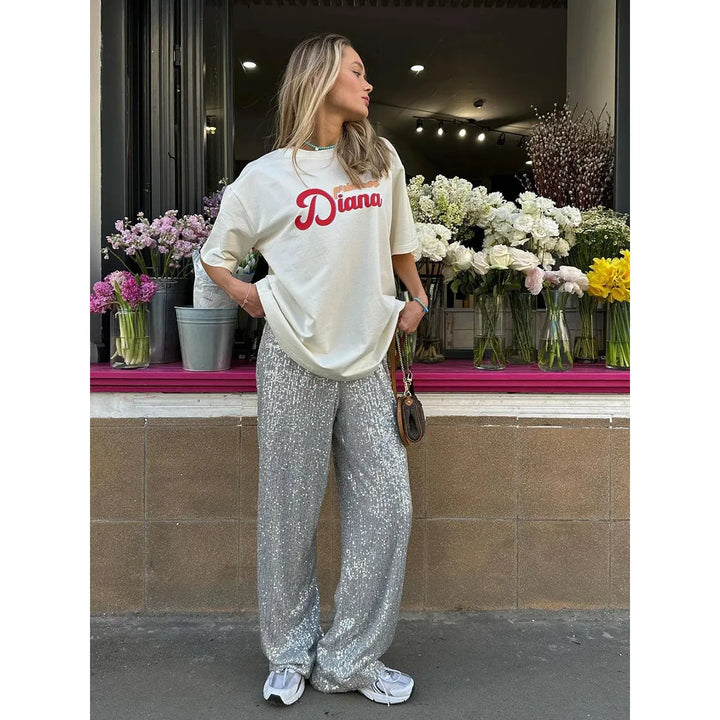 Zijdezachte Pailletten Broek - Luna