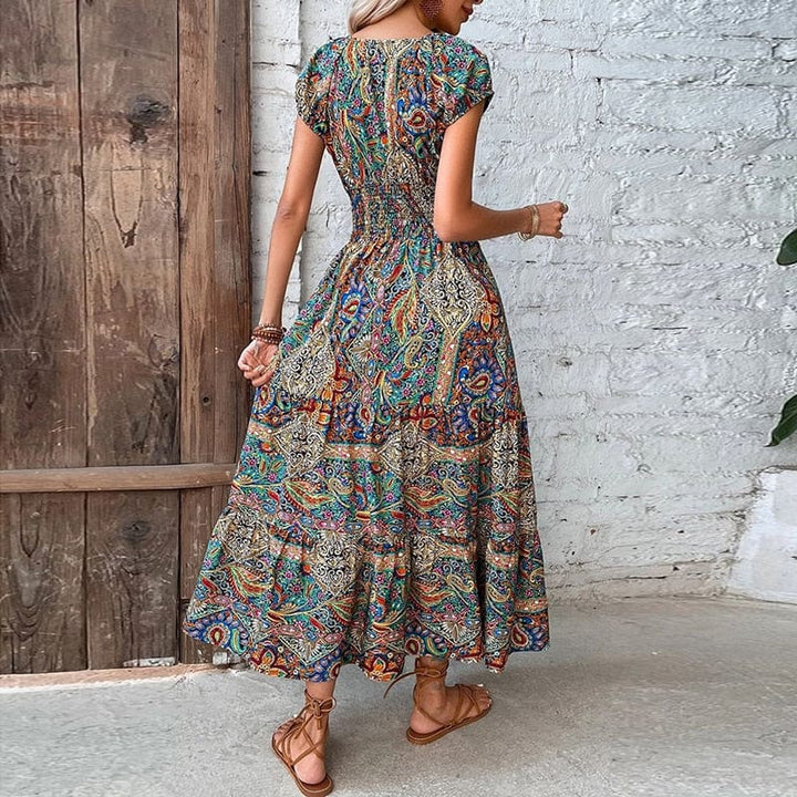 Airy women's maxi dress with boho print & V-neck - Nayeli