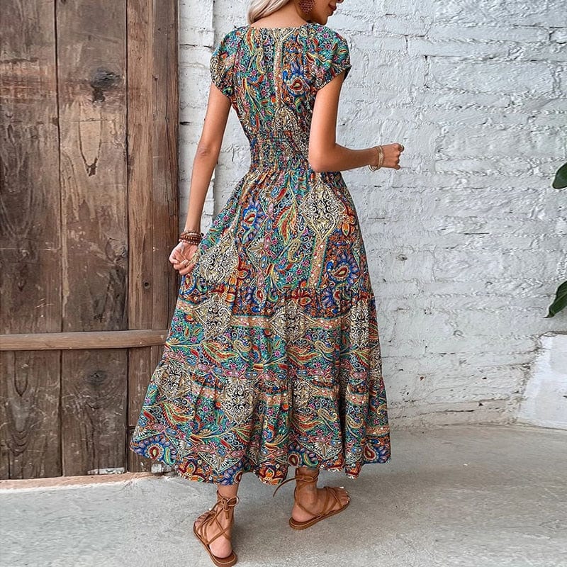 Airy women's maxi dress with boho print & V-neck - Nayeli