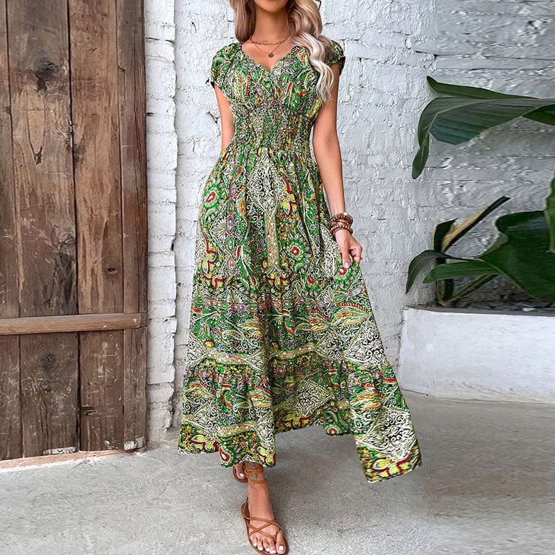Airy women's maxi dress with boho print & V-neck - Nayeli