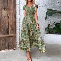 Airy women's maxi dress with boho print & V-neck - Nayeli