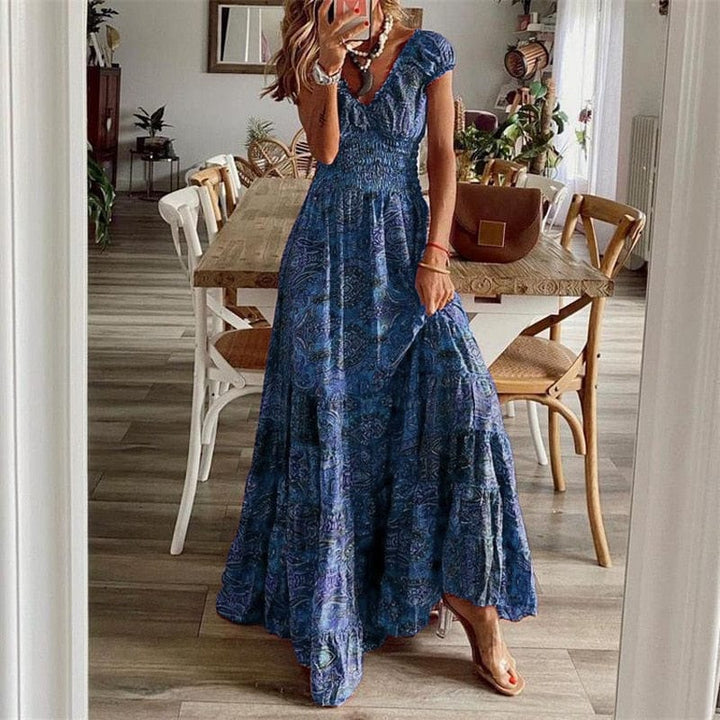 Airy women's maxi dress with boho print & V-neck - Nayeli