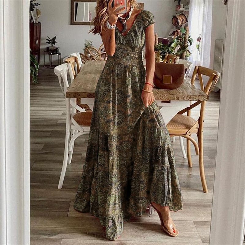 Airy women's maxi dress with boho print & V-neck - Nayeli