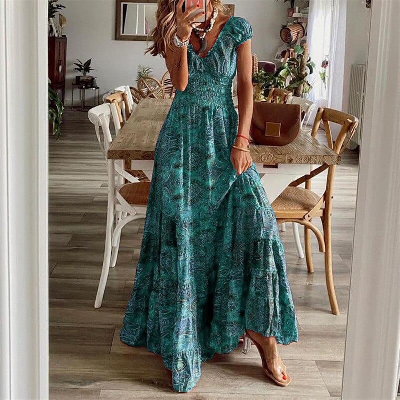 Airy women's maxi dress with boho print & V-neck - Nayeli