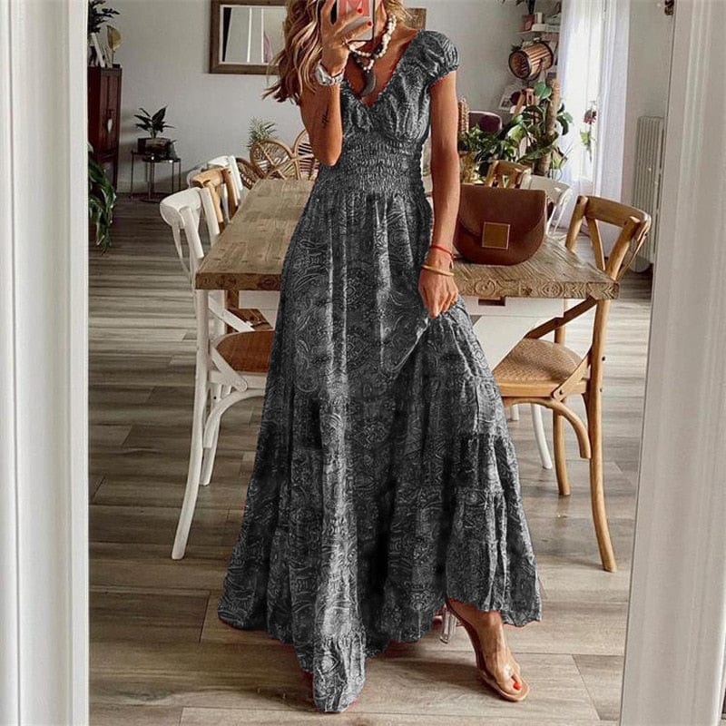 Airy women's maxi dress with boho print & V-neck - Nayeli