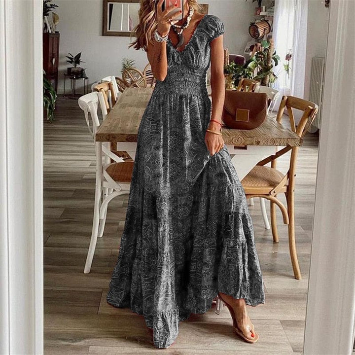 Airy women's maxi dress with boho print & V-neck - Nayeli