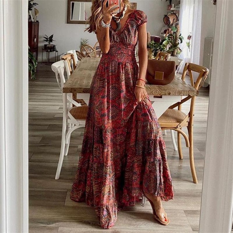 Airy women's maxi dress with boho print & V-neck - Nayeli