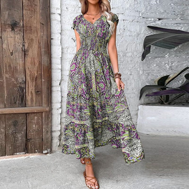 Airy women's maxi dress with boho print & V-neck - Nayeli