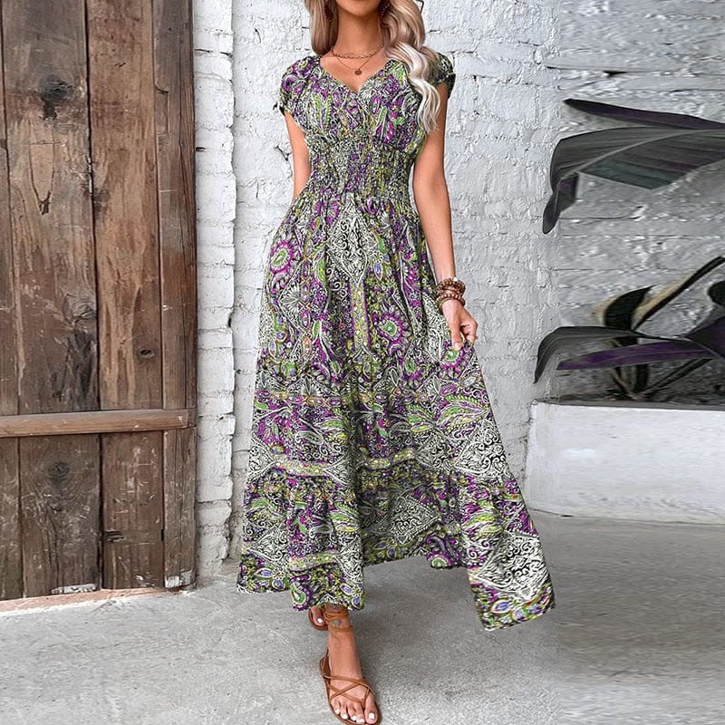 Airy women's maxi dress with boho print & V-neck - Nayeli