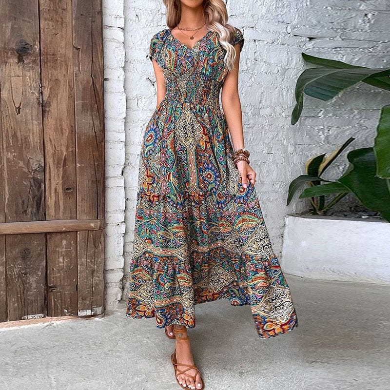 Airy women's maxi dress with boho print & V-neck - Nayeli