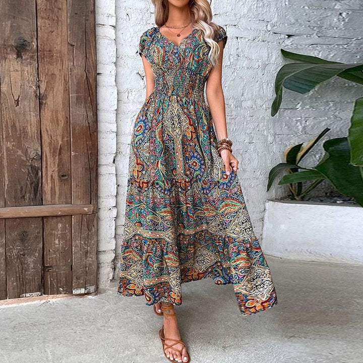 Airy women's maxi dress with boho print & V-neck - Nayeli