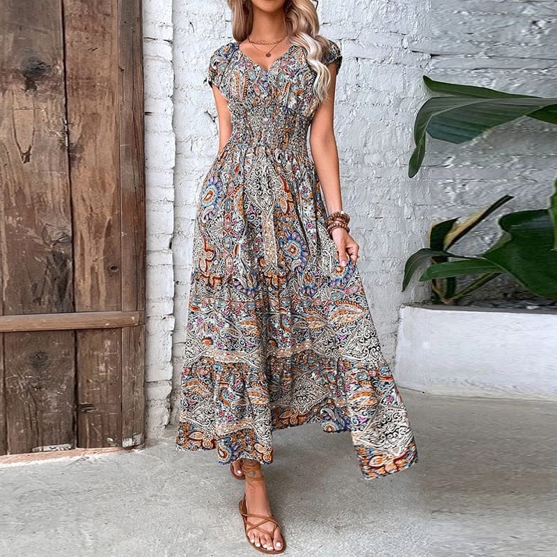 Airy women's maxi dress with boho print & V-neck - Nayeli