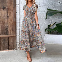 Airy women's maxi dress with boho print & V-neck - Nayeli