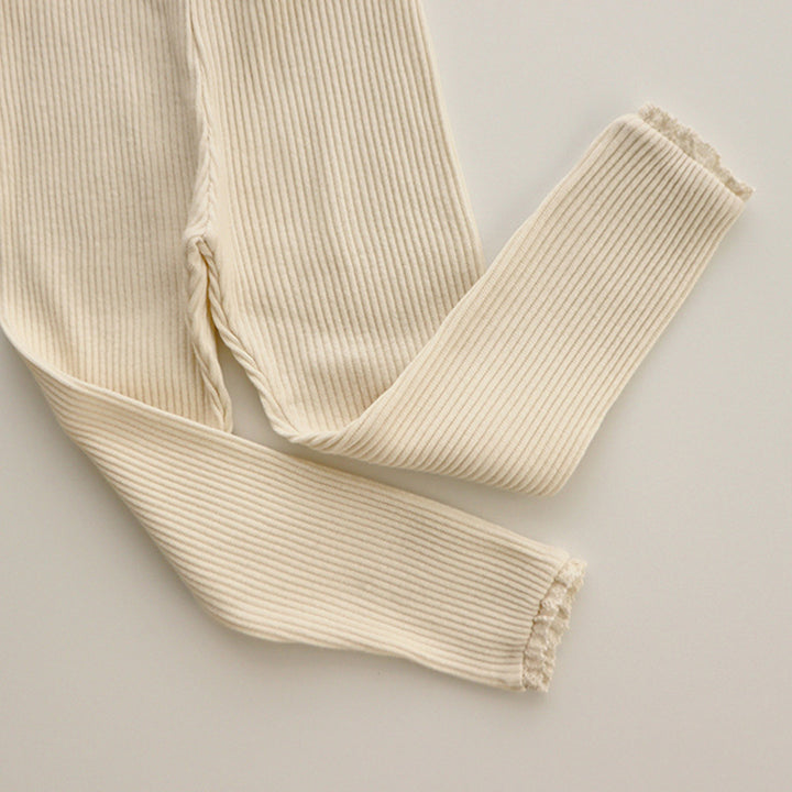 Ribbed Baby Leggings with Lace for Girls