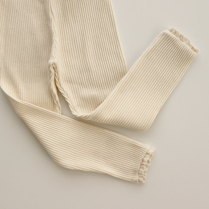 Ribbed Baby Leggings with Lace for Girls