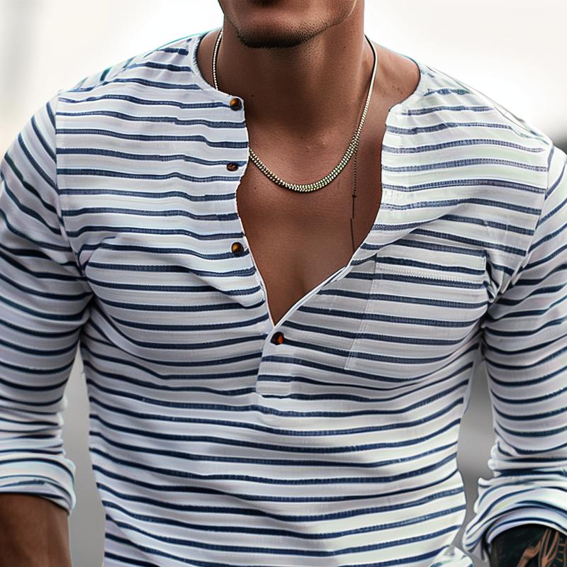 Striped Henley Shirt with Long Sleeves – Dorian