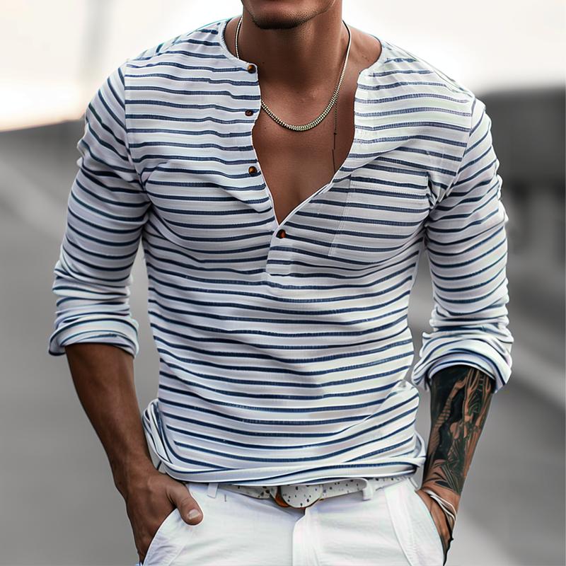Striped Henley Shirt with Long Sleeves – Dorian