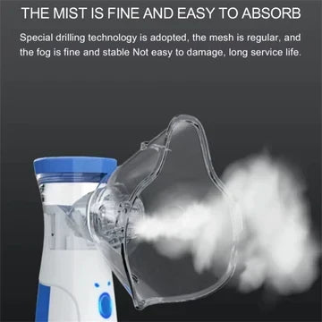 Vernevelaar met masker die een dichte, fijne nevel afgeeft op een donkere achtergrond, ter illustratie van het mesh-systeem. 4