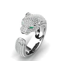 Verstelbare Ring in 18K Zilver en Roségoud met Groene Zirkonia-Ogen - Panther Ring