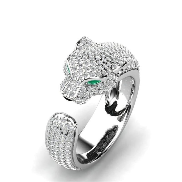 Verstelbare Ring in 18K Zilver en Roségoud met Groene Zirkonia-Ogen - Panther Ring