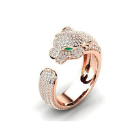Verstelbare Ring in 18K Zilver en Roségoud met Groene Zirkonia-Ogen - Panther Ring