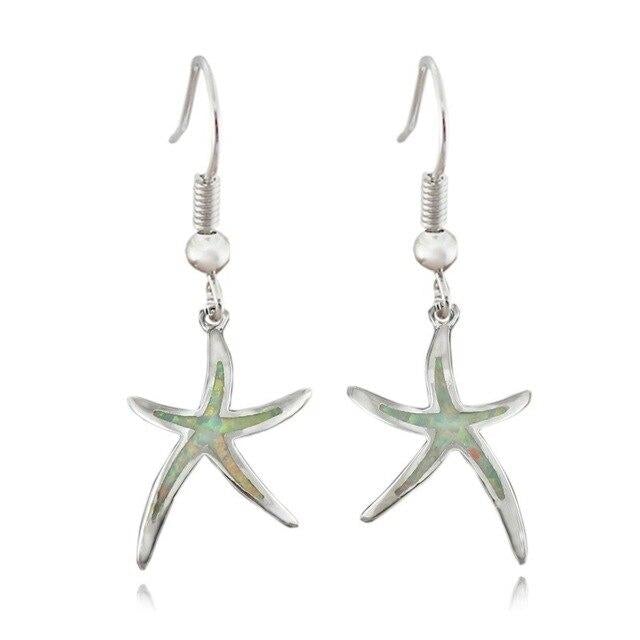 Silver Starfish Earrings with Opal - Arielle