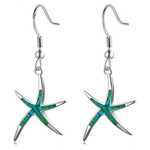 Silver Starfish Earrings with Opal - Arielle