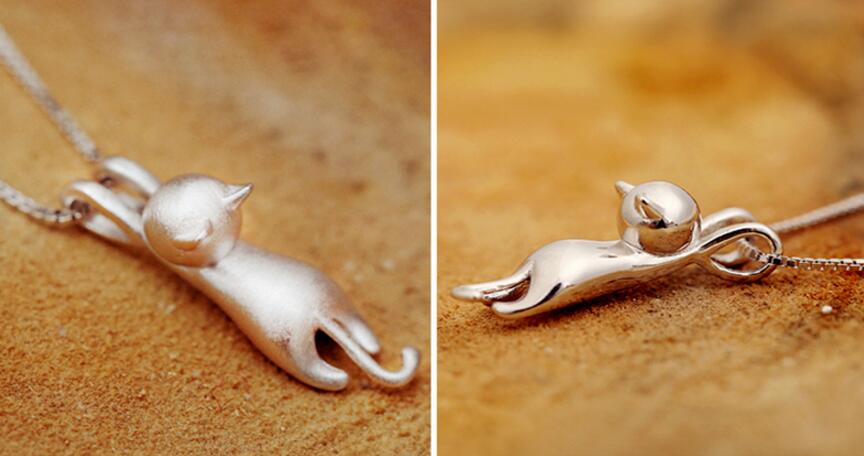 Silver Playful Cat Necklace - Miyu