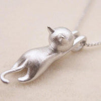 Silver Playful Cat Necklace - Miyu