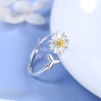 Adjustable Silver Sunflower Ring - Helios