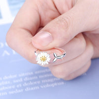 Adjustable Silver Sunflower Ring - Helios