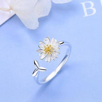 Adjustable Silver Sunflower Ring - Helios