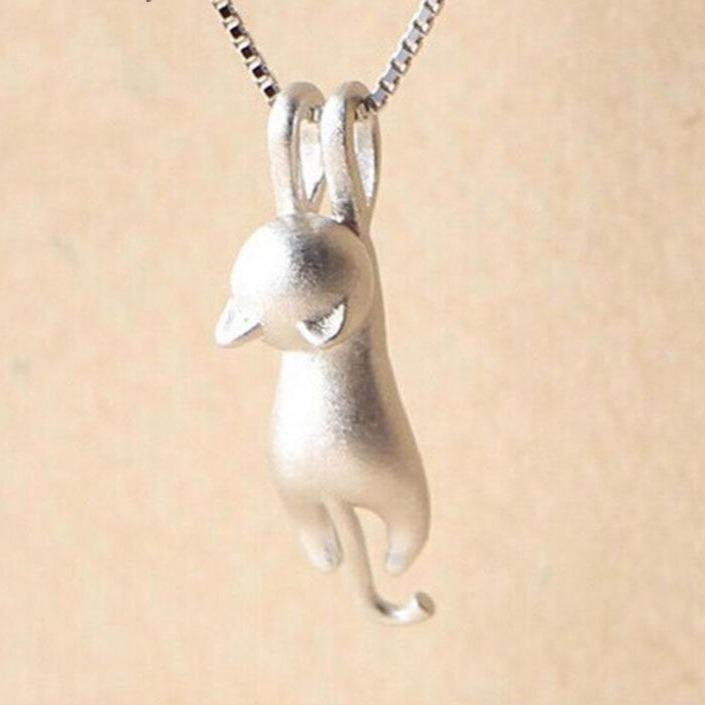 Silver Playful Cat Necklace - Miyu