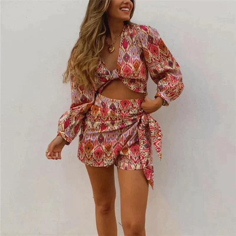 Twee-delig wikkelrokset met blouse dames – Lorena