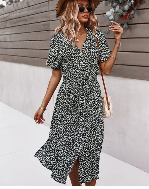 Boho Bloemen Midi Jurk - Isla