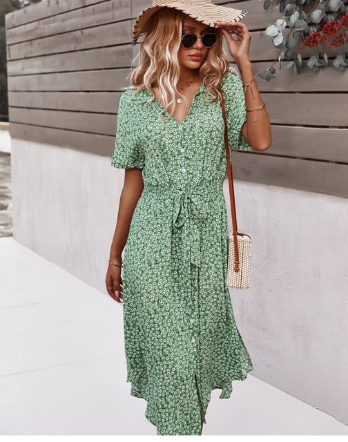 Boho Bloemen Midi Jurk - Isla
